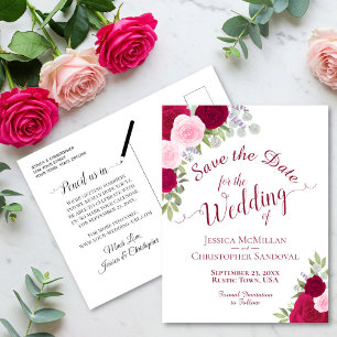 Elegant Magenta & rosa Rosen Hochzeit speichern Ankündigungspostkarte