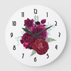 Elegant Magenta Rose Floral Bouquet Große Wanduhr