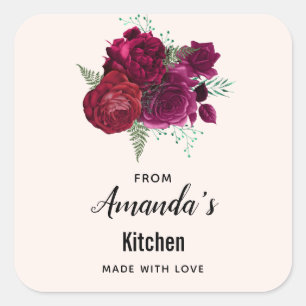 Elegant Magenta Rose Floral Kitchen Quadratischer Aufkleber