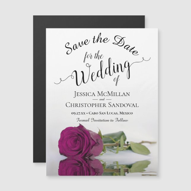 Elegant Magenta Rose Hochzeit Speichern Sie das Da Magnetkarte (Vorne/Hinten)