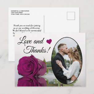 Elegant Magenta Rose Posh Wedding Liebe & Danke Postkarte