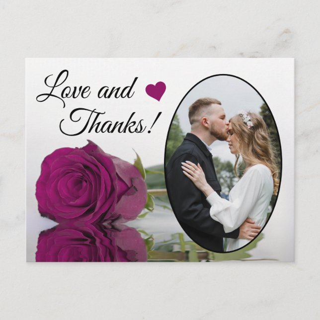 Elegant Magenta Rose Posh Wedding Liebe & Danke Postkarte (Vorderseite)