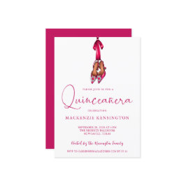 Elegant Magenta Sparkle High Heels Quinceañera Einladung