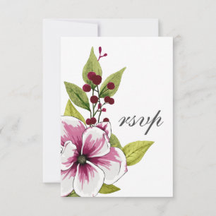 Elegant Magenta White Florals Green Botanicals RSVP Karte
