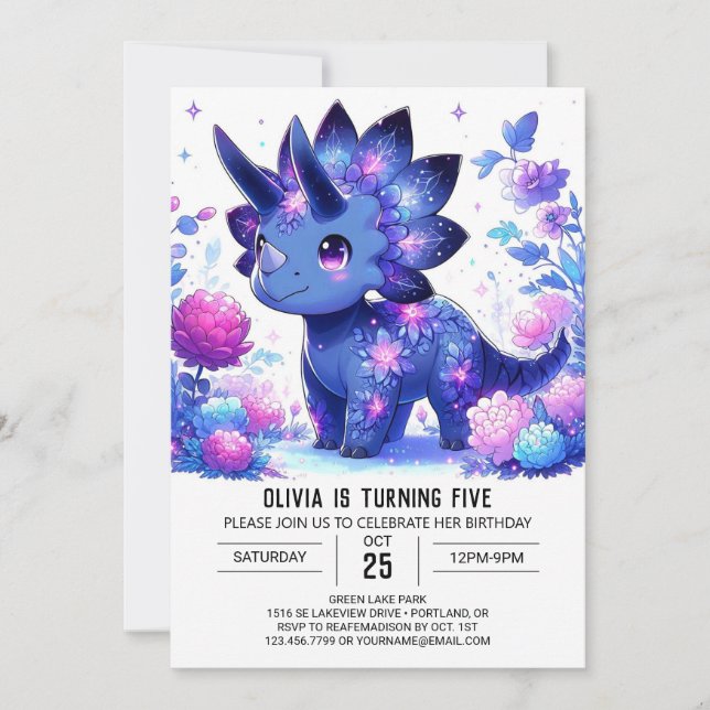 Elegant Magical Dinosaur Digitaler Geburtstag Einladung (Vorderseite)