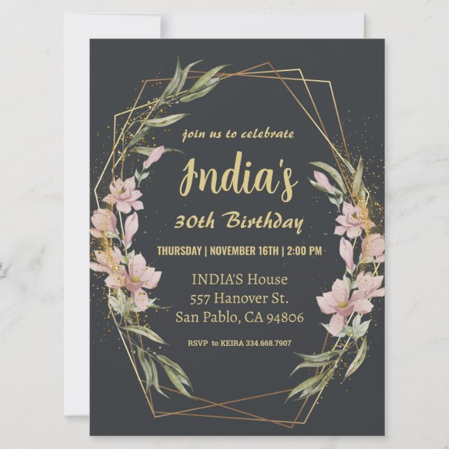 Elegant Magnolia 30. Geburtstag Einladung (Vorderseite)