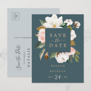 Elegant Magnolia   Aquamarin Save the Date Postkar Einladungspostkarte