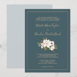 Elegant Magnolia | Aquamarine und weiße Hochzeit Einladung