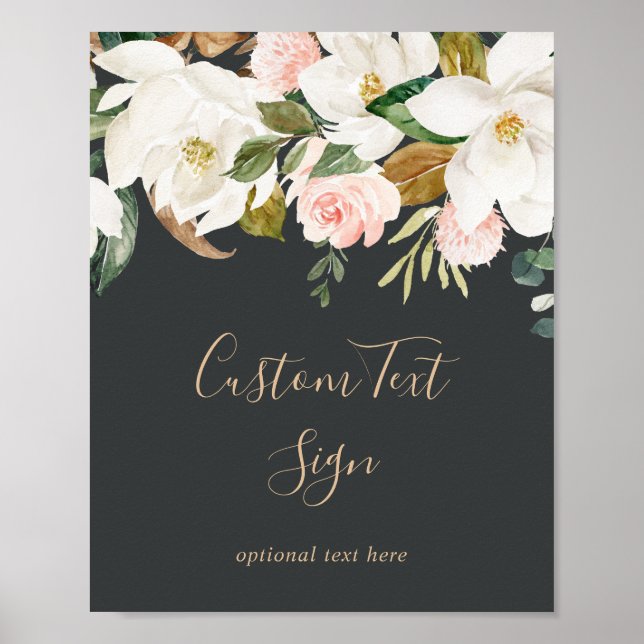 Elegant Magnolia | Benutzerdefiniertes Schwarz-Wei Poster (Vorne)