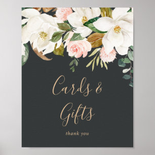 Elegant Magnolia   Black Cards and Gifts Sign Poster