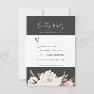 Elegant Magnolia Black Song Request RSVP Card Karte