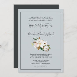 Elegant Magnolia | Blaugraue feierliche Hochzeit Einladung