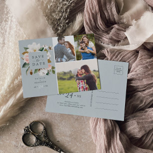 Elegant Magnolia   Blaugraues 3 Foto Save the Date Einladungspostkarte