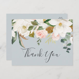Elegant Magnolia Blue Gray Danke Postcard Postkarte