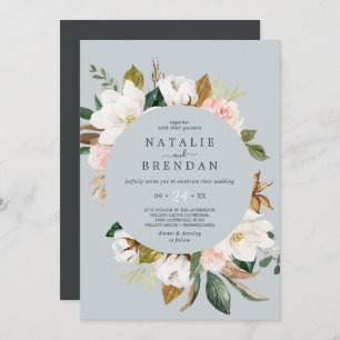 Elegant Magnolia   Blue Gray Lässig Wedding Einladung