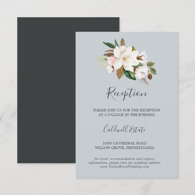 Elegant Magnolia | Blue Grey Empfang Insert Card (Vorne/Hinten)