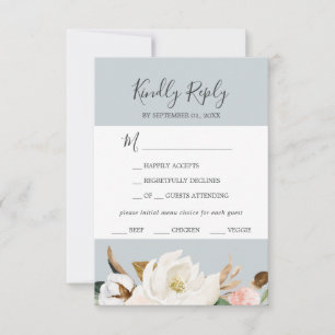 Elegant Magnolia   Blue Grey Menu Choice RSVP Card