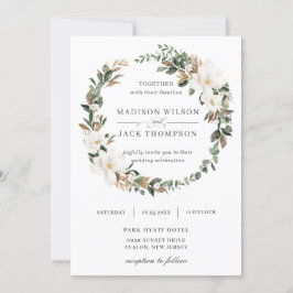 Elegant Magnolia Blumengrün Wreath Wedding Einladung