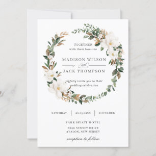 Elegant Magnolia Blumengrün Wreath Wedding Einladung