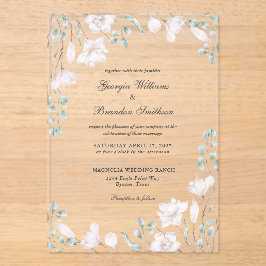 Elegant Magnolia Eucalyptus Floral Wedding Acryleinladungen
