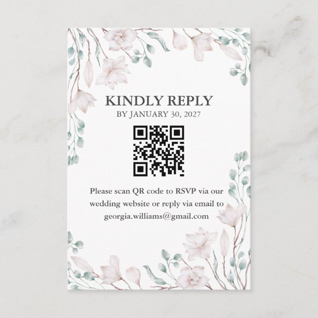 Elegant Magnolia Eucalyptus QR Code UAWG Enc Begleitkarte (Vorderseite)