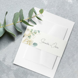 Elegant Magnolia Eucalyptus Script Einladungsbanderole