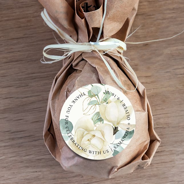 Elegant Magnolia Eucalyptus Vielen Dank für Ihre H Runder Aufkleber (Elegant Magnolia Eucalyptus Thank You Wedding Classic Round Sticker)