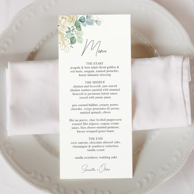 Elegant Magnolia Eucalyptus Wedding Menükarte (Elegant Magnolia Eucalyptus Wedding Menu)