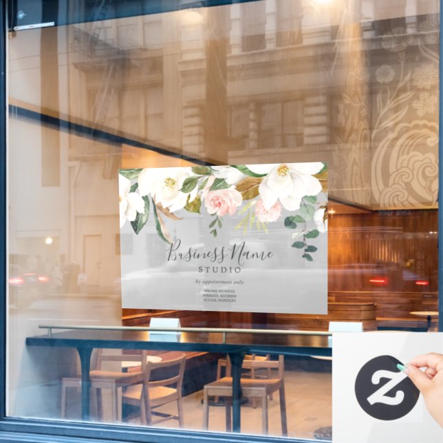 Elegant Magnolia | Gray Business Fensteraufkleber (Café-Fenster)