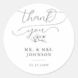 Elegant Magnolia Modern Script Wedding Vielen Dank Runder Aufkleber