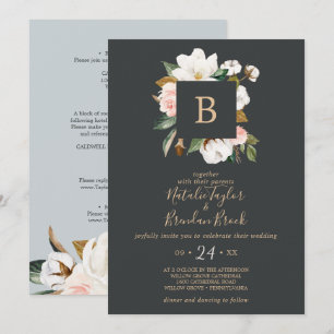 Elegant Magnolia Schwarz in einer Hochzeit Einladung