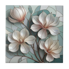 Elegant Magnolia Stained Glass Floral Mosaic Art Fliese