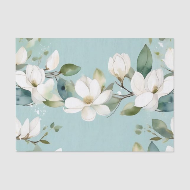 Elegant Magnolia und Grüne Garland Seidenpapier (Vorderseite)