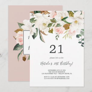 Elegant Magnolia Weiß und rot 21. Geburtstag Einladung