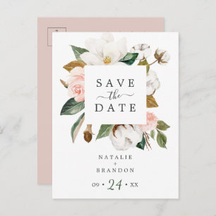 Elegant Magnolia Weiße Save the Date Postkarte