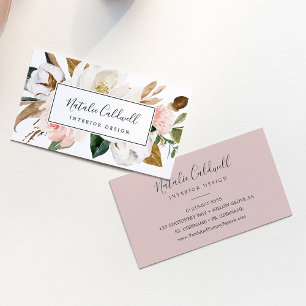 Elegant Magnolia   White and Blush Business Card Visitenkarte