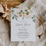 Elegant Magnolia | White and Blush Lingerie Shower Einladung<br><div class="desc">This elegant magnolia white and blush lingerie shower invitation is perfect for a modern classy wedding shower. The soft floral design features watercolor blush pink peonies, stunning white magnolia flowers with gold and green leaves in a luxurious arrangement. Personalize the back of the card with the name of the guest...</div>
