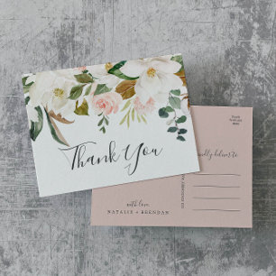 Elegant Magnolia White & Blush Danke Postcard Postkarte