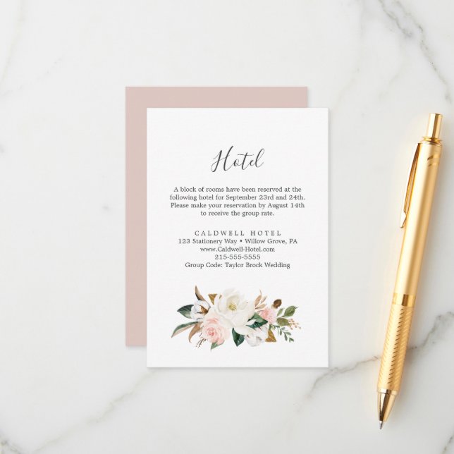 Elegant Magnolia | White Hotel Enclosure Card Begleitkarte (Vorderseite/Rückseite Beispiel)