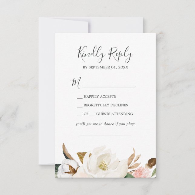 Elegant Magnolia | White Song Request RSVP Card Karte (Vorderseite)
