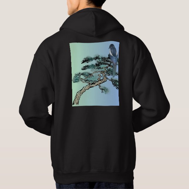 Elegant Magpie Bird and Bonsai Tree Japanese  Hoodie (Rückseite)