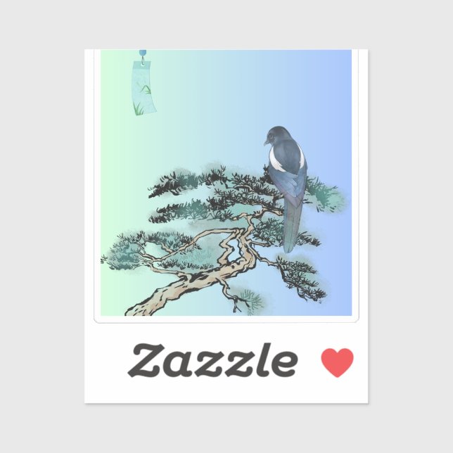 Elegant Magpie Bird Bonsai Aesthetic Sticker  (Blatt)