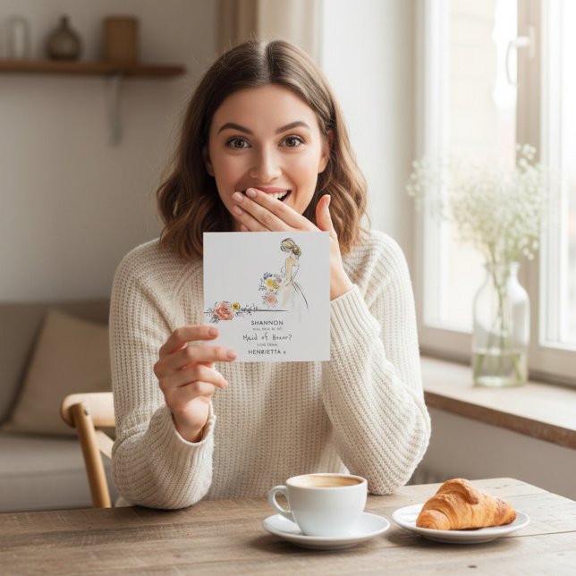 Elegant Maid of Honor Proposal Floral Sketch Einladung (Von Creator hochgeladen)