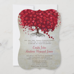 Elegant Mairytale Red Heart Leaf Tree Wedding Einladung