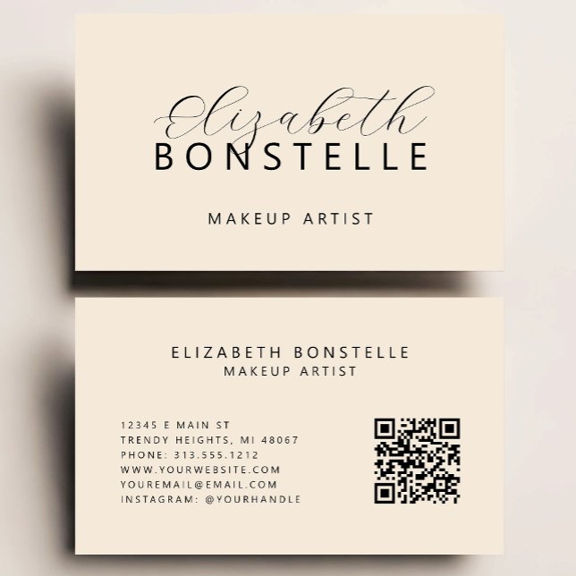 Elegant Makeup Artist QR Code Neutral Beige Visitenkarte (Von Creator hochgeladen)