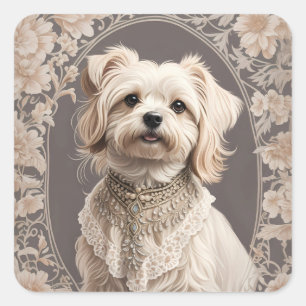 Elegant Maltese Dog William Morris Inspiriert Quadratischer Aufkleber