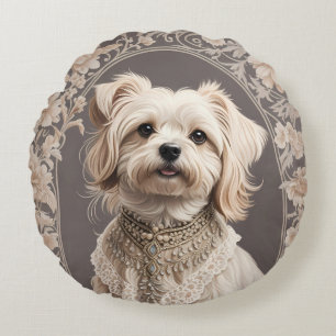 Elegant Maltese Dog William Morris Inspiriert Rundes Kissen