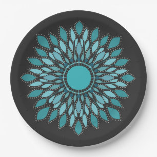Elegant Mandala Aquamarin Lotus Blume   Pappteller