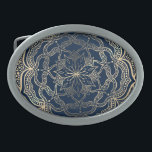 Elegant Mandala Art Boho Gold und Navy Blue Luxury Ovale Gürtelschnalle<br><div class="desc">Schönes goldfarbenes Mandala-Kunstwerk mit marineblau-blauem Hintergrund.</div>