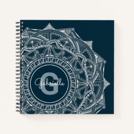 Elegant Mandala Art Monogram, Anfangsname Blau Notizbuch